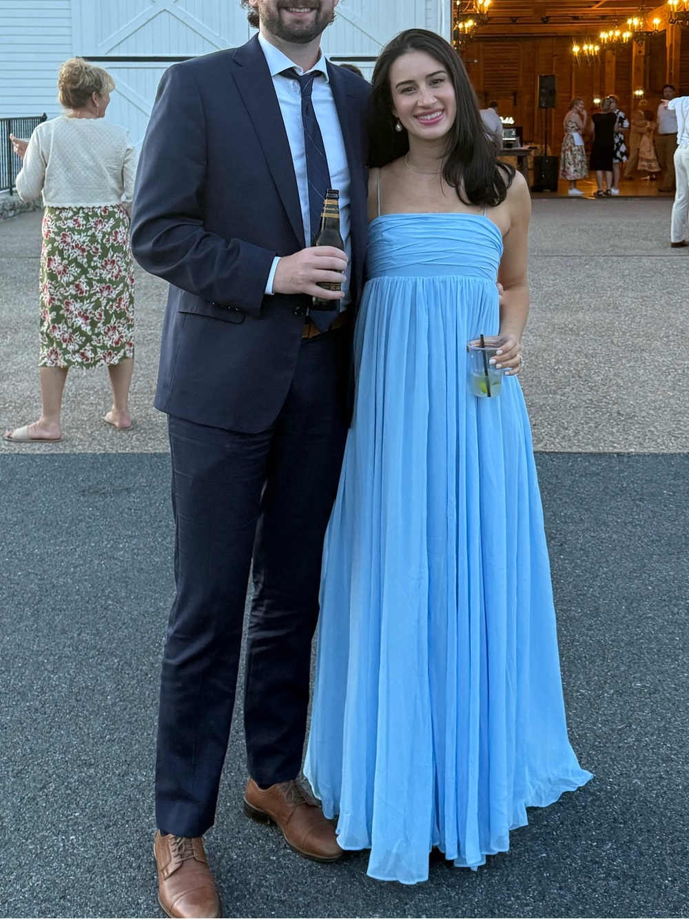 Lulu's Sky Blue Pleated Dress - Strapless Flowing Gown